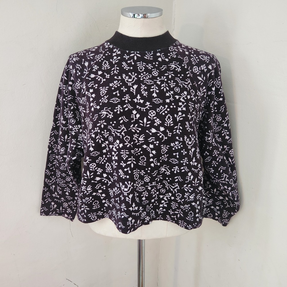 Vintage United Colors of Benetton Mock Neck Graphic Print Cotton Top Womens M